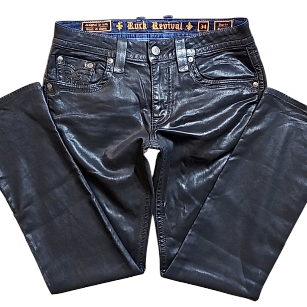 💥Rock Revival (Straight Fit) Black Biker Jeans. Men's Size: W34x34L - Picture 4 of 16